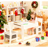 Kid's Table and Chairs Set, Asofer Toddler Craft Table with Removable Desktop Storage, Versatile for Playing Studying Eating, White/Gray
