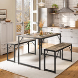 Asofer 45.5" Small Kitchen Dining Table Set with 2 Benches, Multi-Use as Coffee Table/Shoe Bench, Grey