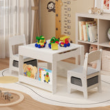 Kid's Table and Chairs Set, Asofer Toddler Craft Table with Removable Desktop Storage, Versatile for Playing Studying Eating, White/Gray