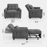 Asofer 3-in-1 Convertible Sleeper Sofa Bed, Adjustable Futon Couch Recliner with Metal Frame for Living Room, Home & Office - Dark Gray