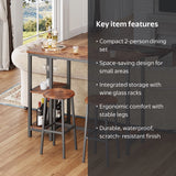 Asofer 3-Piece Retro Bar Table and Chairs Set, Small Dining Set for 2 with Storage, Suitable for Kitchen, Living Room, Patio, Perfect Christmas Gift，Brown