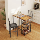 Asofer 3-Piece Retro Bar Table and Chairs Set, Small Dining Set for 2 with Storage, Suitable for Kitchen, Living Room, Patio, Perfect Christmas Gift，Brown