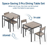 Asofer 3 Piece 2 Person Dining Table Set, Compact Space Saving Kitchen Table and Chairs Combo, Small Apartment Dorm Breakfast Nook Work Study Desk, Back to School Furniture for College Students, Gray
