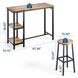 Asofer 3-Piece Retro Bar Table and Chairs Set, Small Dining Set for 2 with Storage, Suitable for Kitchen, Living Room, Patio, Perfect Christmas Gift，Brown