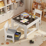 Kid's Table and Chairs Set, Asofer Toddler Craft Table with Removable Desktop Storage, Versatile for Playing Studying Eating, White/Gray