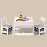 Kid's Table and Chairs Set, Asofer Toddler Craft Table with Removable Desktop Storage, Versatile for Playing Studying Eating, White/Gray