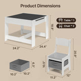 Kid's Table and Chairs Set, Asofer Toddler Craft Table with Removable Desktop Storage, Versatile for Playing Studying Eating, White/Gray