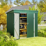 Asofer 6 x 4 FT Galvanized Metal Outdoor Storage Shed, Lockable Double Door Garden Utility Shed for Backyard Patio Lawn, Green