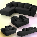 105" Sofa, L-Shaped Sectional Sofa Couch with Deep Seat for Office|Living Room, 4-in-1 Flexible Combination, No Assembly, Black