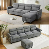 106" Sectional Sofa, Lofka L-Shape Couches and Sofas with Storage, 5 Seater Sectionals for Living Room, Suede Fabric, Dark Gray