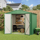 Asofer 8x6 FT (48 Sq Ft) Galvanized Metal Garden Shed with Double Lockable Doors - Green