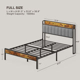 Full Bed Frame, Metal Bed Frame with Storage Headboard, Sturdy and Stable, All-Metal Support, Noise Free - Light Gray Headboard