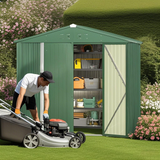 8x6 ft Outdoor Storage Shed on Sale, Sheds & Outdoor Storage with Lockable Doors, Metal Garden Shed by Durable Galvanized Steel for Patio, Lawn - Green