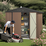 8x6 ft Outdoor Storage Shed on Sale, Sheds & Outdoor Storage with Lockable Doors, Metal Garden Shed by Durable Galvanized Steel for Patio, Lawn - Light Brown