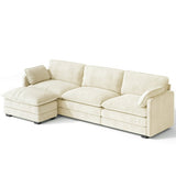 110.2" Cloud Couch, Lofka Sectional Couch with Ottoman, Upholstered Couches for Living Room Bedroom,Blue(Plush Corduroy Fabric)