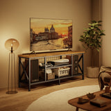 Asofer Industrial TV Stand for TVs up to 65" with 2 Open Storage Shelves and Metal Frame, Retro