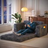 Convertible Loveseat Sofa Bed, Asofer Foldable Floor Sofa Couch , Boneless Couch Folding Recliner Sleeper Chair,No Assembly Required, Dark Gray