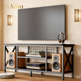 Mid-Century Wooden TV Stand for TVs up to 65" with Open Storage Shelves and Metal Frame - Black