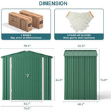 Asofer 24.6 Sq.Ft Alloy Steel Garden Shed, Weatherproof Outdoor Utility Shed with Double Lockable Doors, Green