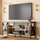 Aiho Mid-Century Wooden TV Stand for TVs up to 65" with Open Storage Shelves and Metal Frame - Retro