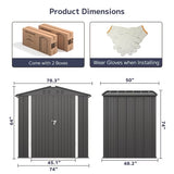 Asofer 6x4 FT Galvanized Steel Storage Shed, Double Lockable Hinged Doors, All-Weather Outdoor Utility Shed, Gray