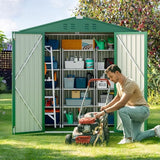 Asofer 24.6 Sq.Ft Alloy Steel Garden Shed, Weatherproof Outdoor Utility Shed with Double Lockable Doors, Green