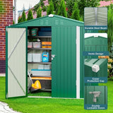 Asofer 24.6 Sq.Ft Alloy Steel Garden Shed, Weatherproof Outdoor Utility Shed with Double Lockable Doors, Green