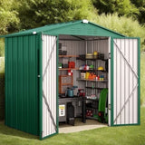 Outdoor Storage Shed 6 x 4 t（24.6 sq. ft.）Metal Garden Shed with Double Lockable Doors,for Backyard Patio Lawn-Green