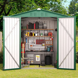 Outdoor Storage Shed 6 x 4 t（24.6 sq. ft.）Metal Garden Shed with Double Lockable Doors,for Backyard Patio Lawn-Green