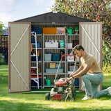 Outdoor Storage Shed 6 x 4（24.6 Sq. ft.）Metal Garden Shed with Double Lockable Doors,for Backyard Patio Lawn-Brown