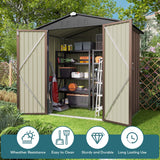 Outdoor Storage Shed 6 x 4（24.6 Sq. ft.）Metal Garden Shed with Double Lockable Doors,for Backyard Patio Lawn-Brown