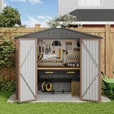 Outdoor Storage Shed 6 x 4（24.6 Sq. ft.）Metal Garden Shed with Double Lockable Doors,for Backyard Patio Lawn-Brown