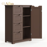 33.5" H Bathroom Floor Storage Cabinet with 4 Drawers and Adjustable Shelf - Dark Brown