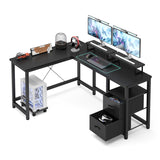 Asofer L-shaped Computer Desk, 66-inch Spacious Desk, Gaming Desk with Monitor Stands, Suitable for Study and Living Room, Black