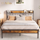 Queen Bed Frame, Metal Bed Frame with Storage Headboard, Sturdy and Stable, All-Metal Support, Noise Free - Light Gray Headboard