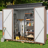 6' x 4' Outdoor Storage Shed with Double Lockable Doors for Backyard Patio Lawn - Light Brown