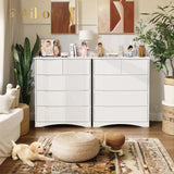 5 Drawer Dresser with Large Storage Capacity and Embedded Handle - White