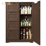 Pantry Storage Cabinet, 33" Wood Kitchen Pantry Storage Cabinet with 4 Drawers, 1 Door and 3 Shelves for Dining Room, Bedroom - Dark Brown