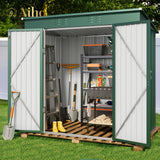 6' x 4' Outdoor Storage Shed with Double Lockable Doors for Backyard Patio Lawn - Green