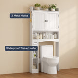 Over The Toilet Storage Cabinet，Asofer 71"H  Bathroom Organizer with Adjustable Shelves & Doors for Bathroom, Laundry, White