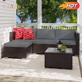 Outdoor Patio Furniture Sets, 3 Piece Outdoor Sectional Patio Sofa, All Weather Outdoor Sofa PE Garden Furniture, Wicker Rattan Patio Conversation Set with Glass Table and Cushions - Gray