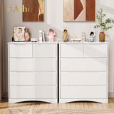 White Dresser for Bedroom with 5 Drawers, Wood Tall Chest of Drawers, Built-in Handle Drawers for Bedroom, Home, Living Room, Hallway - White