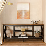 Aiho Mid-Century Wooden TV Stand for TVs up to 65" with Open Storage Shelves and Metal Frame - Retro