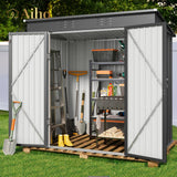 6' x 4' Outdoor Storage Shed with Double Lockable Doors for Backyard Patio Lawn - Gray