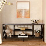 Mid-Century Wooden TV Stand for TVs up to 65" with Open Storage Shelves and Metal Frame - Gray