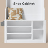 Asofer Hall Tree with Coat Rack & Storage Bench for Entrance, Mudroom Shoe Cabinet, Entryway Cubby, White