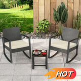 3 Pieces Patio Conversation Set PE Rattan Bistro Chairs Set of 2 with Coffee Table - Beige