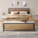 Queen Bed Frame with Storage, Lofka Queen Bed with Industrial Headboard and Footboard, 800lbs