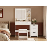 Vanity Desk with Mirror & Lights, Lofka Makeup Vanity with LED Lights, 5 Sliding Drawers, White Vanity Set with Stool 3 Lighting Modes Adjustable Brightness