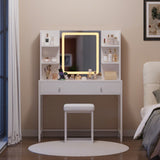 Vanity Desk with Mirror and Lights, Lofka Small Makeup Vanity Table Set with Storage Drawers & Chair, 3 Lighting Modes & Adjustable Brightness for Girls Bedroom, White